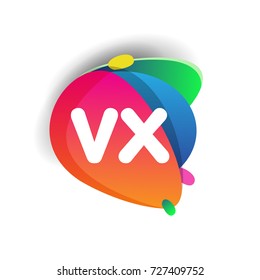 Letter VX logo with colorful splash background, letter combination logo design for creative industry, web, business and company.