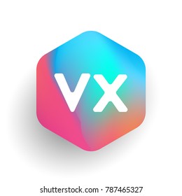 Letter VX logo in hexagon shape and colorful background, letter combination logo design for business and company identity.
