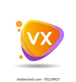 Letter VX logo in triangle splash and colorful background, letter combination logo design for creative industry, web, business and company.