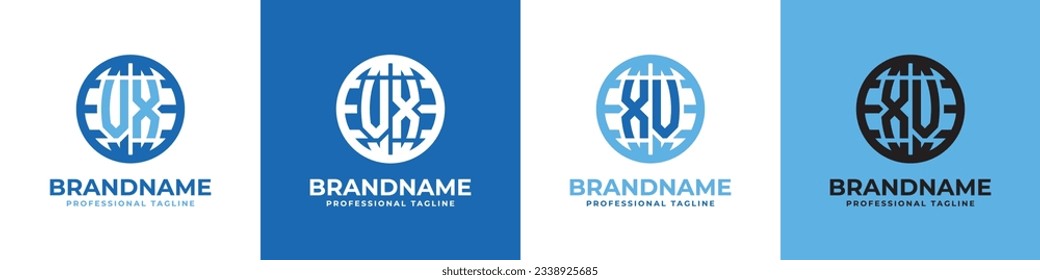 Letter VX and XV Globe Logo Set, suitable for any business with VX or XV initials.