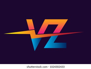 Letter VZ logo with Lightning icon, letter combination Power Energy Logo design for Creative Power ideas, web, business and company.