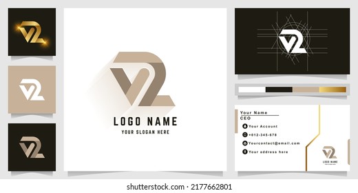 Letter VZ or V2 monogram logo with business card design