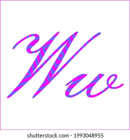 Letter W with 2 color pattern of electric blue and magenta. A vector font of uppercase and lowercase alphabet.
