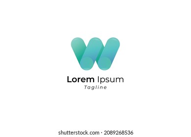 Letter W 3D blue color gradient creative   simple modern business logo design