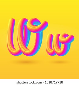 Letter W 3D vector. Liquid gradient shape on yellow background. Colorful hand draw alphabet for branding, logo, a set of words. Festive typography, childrens alphabet, uppercase letters