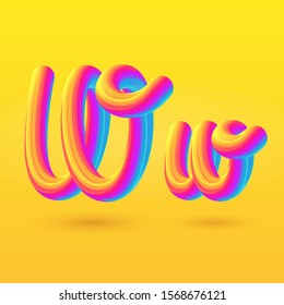Letter W 3D vector. Liquid gradient shape on yellow background. Colorful hand draw alphabet for branding, logo, a set of words. Festive typography, childrens alphabet, uppercase letters