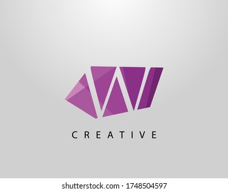 Letter W Abstraktes Gem Stone Logo. Kreatives W-Buchstaben-Design mit mehrfarbiger violetter Farbe auf abstrakten Steinformen.