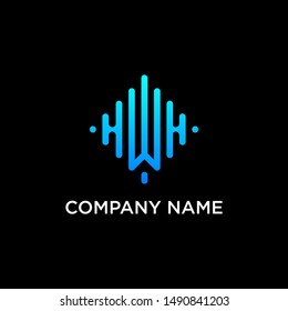 letter W abstract for information technology. minimalistic letter HWH sound music equalizer icon. Vector audio logotype vector