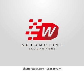 Letter W With Abstract Racing Flag Logo Design. Automotive Icon Template.