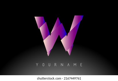 Letter W with abstract sliced effect logo design. Creative vector illustration with vibrant blue and pink gradient color.