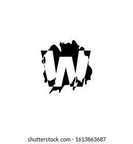 Letter W Abstract Splatter logo icon. Monogram vector design black ink water color shape with hidden letter.