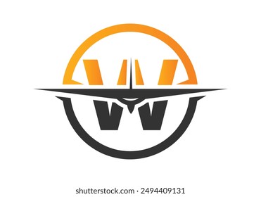 Letter W with Aerospace Travel Logo Concept design vector template