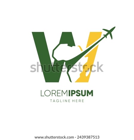 Letter W African Continent Map with Airplane for Travel Logo Design Vector Icon Symbol Graphic Illustration