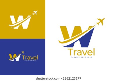 Letter W Air Travel Logo Design Template. Icon Travel, logistics, shipping, tours etc