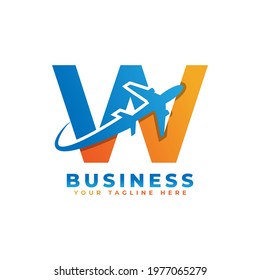 Letter W with Airplane Logo Design. Suitable for Tour and Travel, Start up, Logistic, Business Logo Template