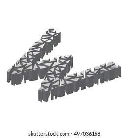 The letter W, in the alphabet broken 3d perspective isometric set silver color isolated on white background