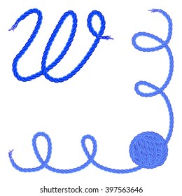 Letter W - Alphabet, font vector - yarn, rope, cable - For handmade products.