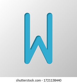 Letter W of alphabet, isolated outline symbol. Paper design. Cutted symbol with shadow