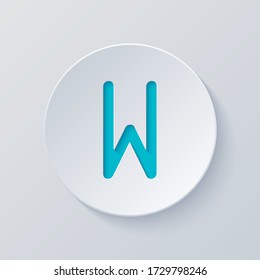 Letter W of alphabet, isolated outline symbol. Cut circle with gray and blue layers. Paper style