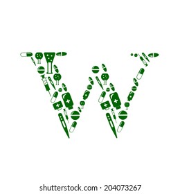 Letter W, alphabet of medicine pills