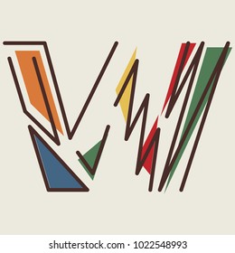 The letter W of the alphabet in modern geometric style. Abstraction. Design element template. Vector illustration.