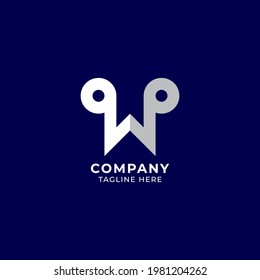 Letter W Alphabet Music Logo Design isolated on Navy Blue background. Initial and Musical Note, Quaver, Eighth Notes logo concept. Monogram Lettermark Logotype