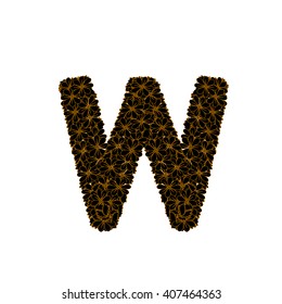 Letter W. Alphabetical W. Floral letter W in yellow and black colour. 