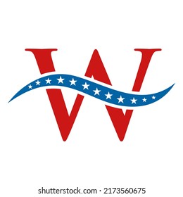 Letter W America Logo Usa Flag Stock Vector (Royalty Free) 2173560675 ...