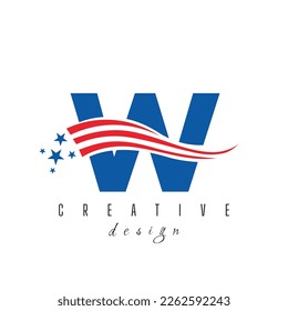 Letter W American Logo for Business, Corporate and Company Sign. USA American Logo on Letter W Vector Template