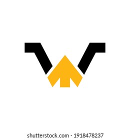 Letter W with arrow flat logo template ready for use