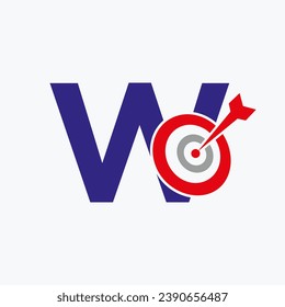 Letter W Arrow Target Logo Combine with Bow Target Symbol