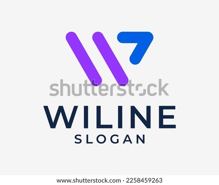 Letter W Arrowhead Arrow Right Up Direction Lines Abstract Simple Minimalist Icon Vector Logo Design
