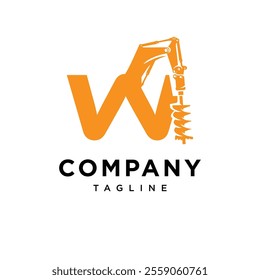 Letter W Auger Excavator Logo Icon vector