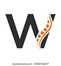Letter W Backbone-Logo-Konzept für das Gesundheitssymbol. Rückenschmerzzeichen
