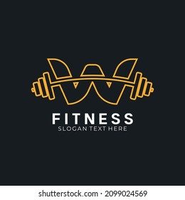 Letter W barbell logo, letter w with barbell logo in trendy flat style, fitness logo