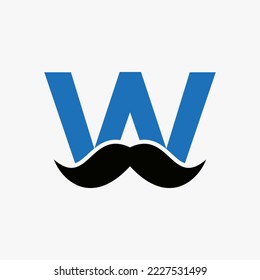 Letter W Barbershop Logo Design. Hairstylist Logotype For Mustache Style and Fashion Symbol