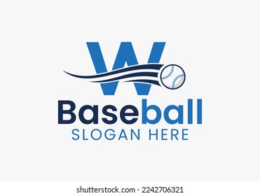 Letter W Baseball Logo Concept With Moving Baseball Icon Template