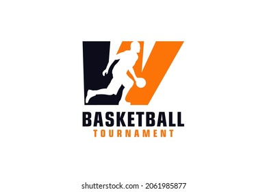 Letter W with Basketball Logo Design. Vector Design Template Elements for Sport Team or Corporate.