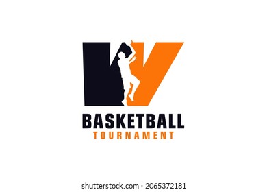 Letter W with Basketball Logo Design. Vector Design Template Elements for Sport Team or Corporate.