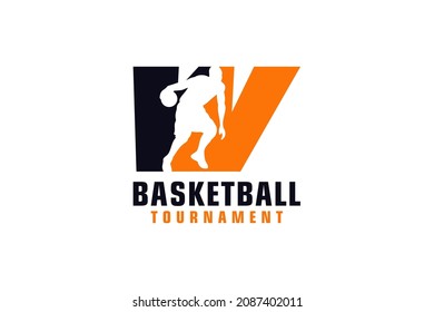 Letter W with Basketball Logo Design. Vector Design Template Elements for Sport Team or Corporate.