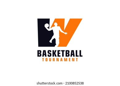 Letter W with Basketball Logo Design. Vector Design Template Elements for Sport Team or Corporate.