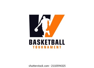 Letter W with Basketball Logo Design. Vector Design Template Elements for Sport Team or Corporate.