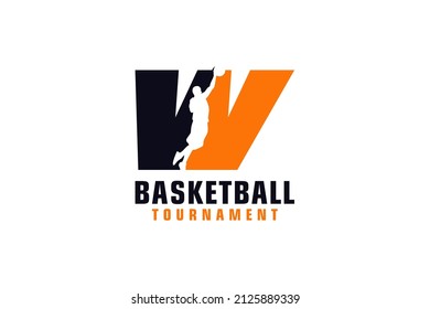 Letter W with Basketball Logo Design. Vector Design Template Elements for Sport Team or Corporate.