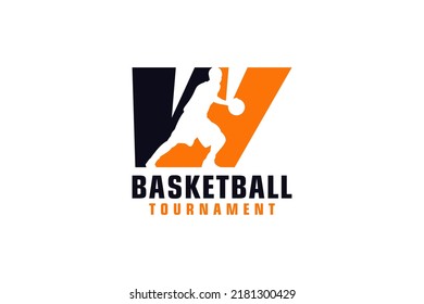 Letter W with Basketball Logo Design. Vector Design Template Elements for Sport Team or Corporate.