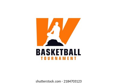 Letter W with Basketball Logo Design. Vector Design Template Elements for Sport Team or Corporate.