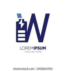 Letter W Battery Logo Design Vector Icon Graphic Emblem Illustration