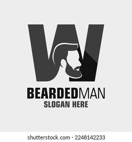 Inspiración de plantilla de diseño de logotipo de hombre con barba de la letra W, Ilustración vectorial.