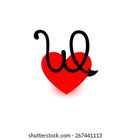 Letter W. Beautiful vector love logo. The symbol of the union, passion and tender feelings of two people. alphabet element. Red and black.