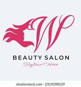Letter W Beauty Salon Logo Design, Beautiful Woman Face Hair Care Icon