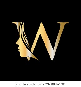 Letter W Beauty Spa Logo Concept With Woman Face Icon Vector Template